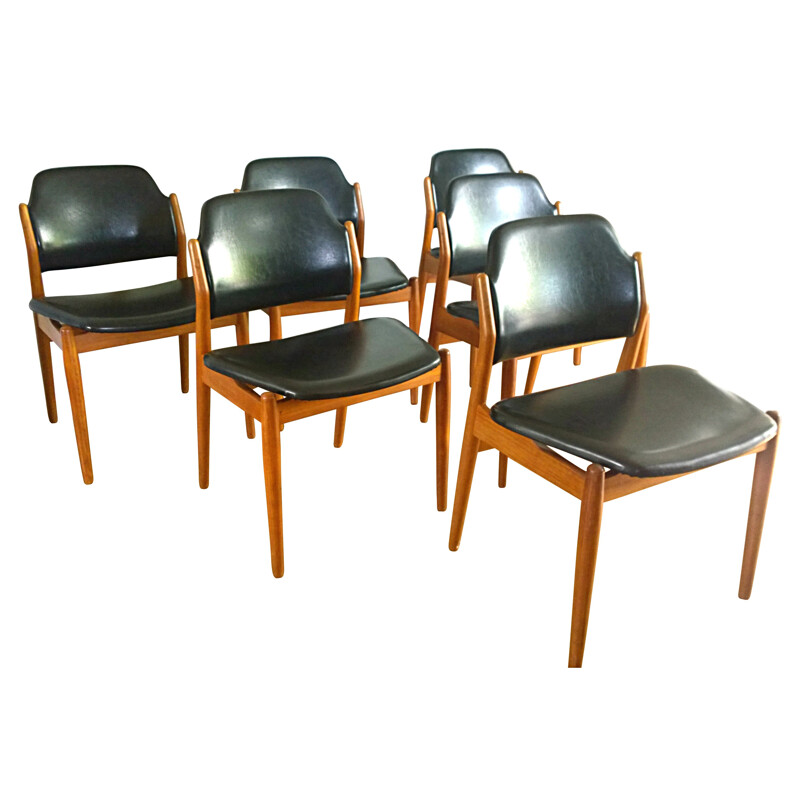 Ensemble de 6 chaises "62S" en teck et cuir,  Arne VODDER - années 60
