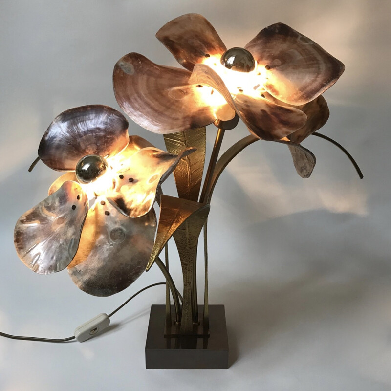 Vintage table lamp in bronze and pearl by Willy Daro - 1970s