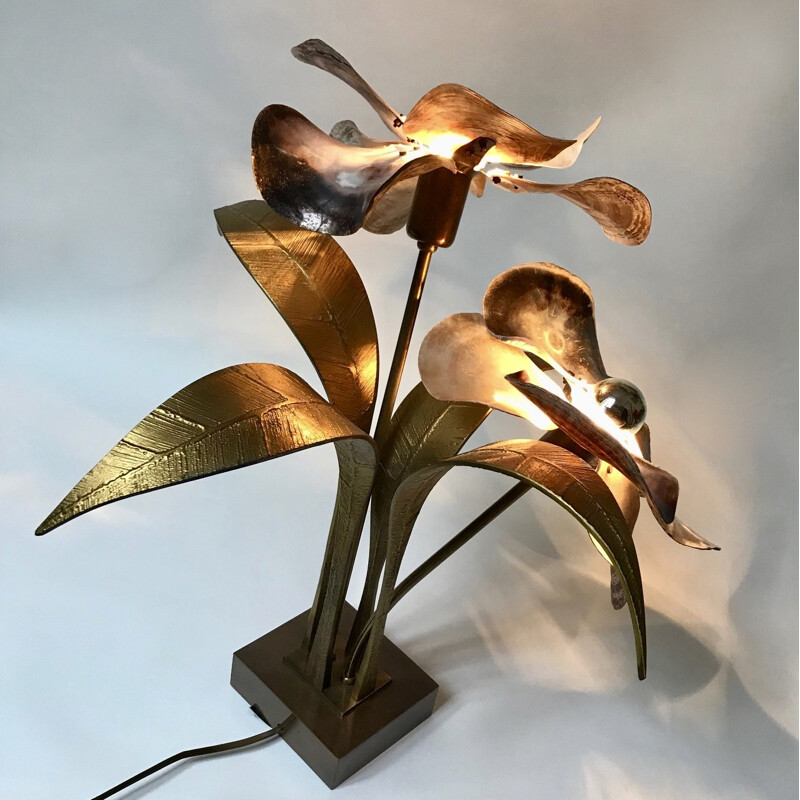 Vintage table lamp in bronze and pearl by Willy Daro - 1970s