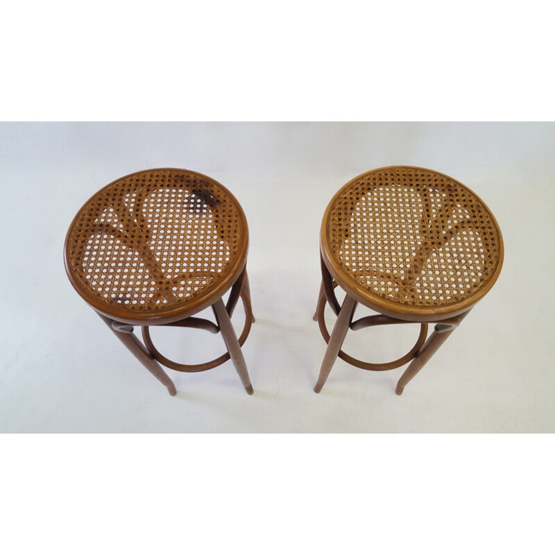 Pair of vintage Baumann bistro stools - 1950s