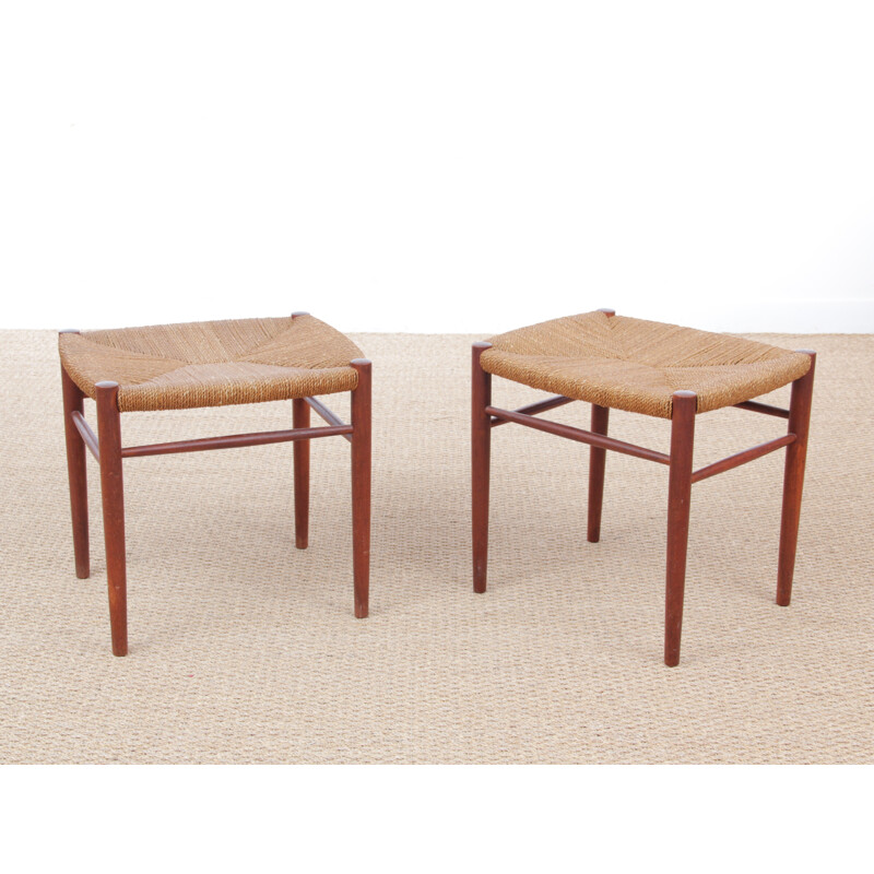 Pair of Scandinavian teak stools model 316 by Peter Hvidt & Orla Molgaard Nielsen for Soborg Mobelfabrik - 1960s