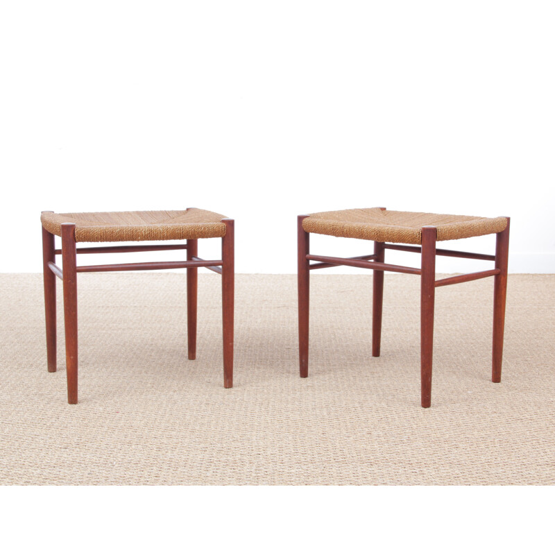 Pair of Scandinavian teak stools model 316 by Peter Hvidt & Orla Molgaard Nielsen for Soborg Mobelfabrik - 1960s