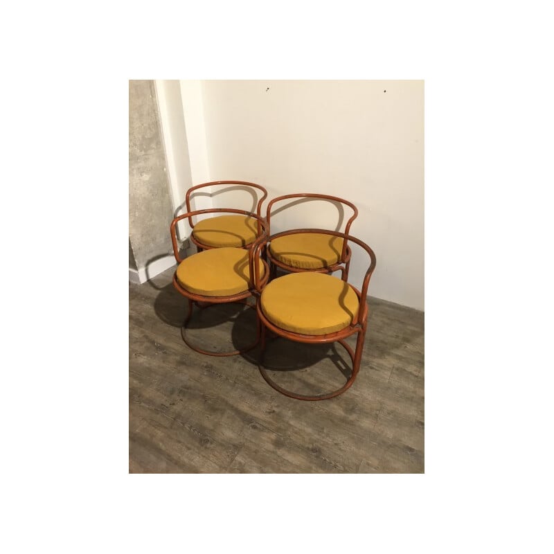 Set of 4 armchairs in tubular metal by Gae AULENTI - 1970s
