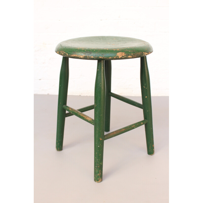 Vintage Scandinavian green stool in wood for Pastoe - 1950s