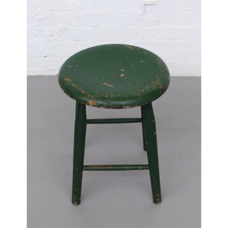 Vintage Scandinavian green stool in wood for Pastoe - 1950s
