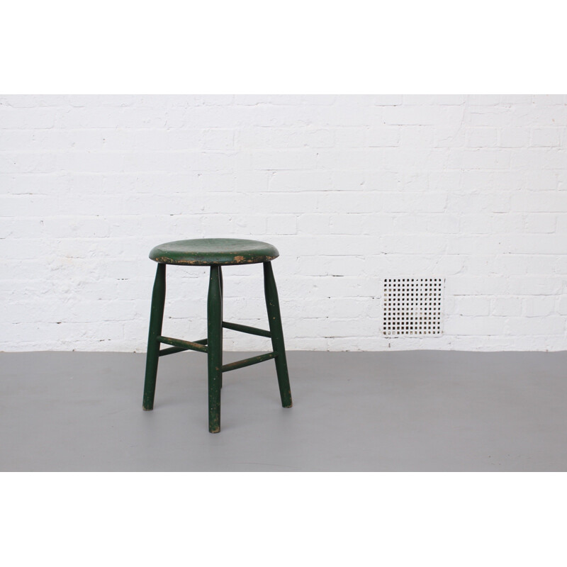 Vintage Scandinavian green stool in wood for Pastoe - 1950s