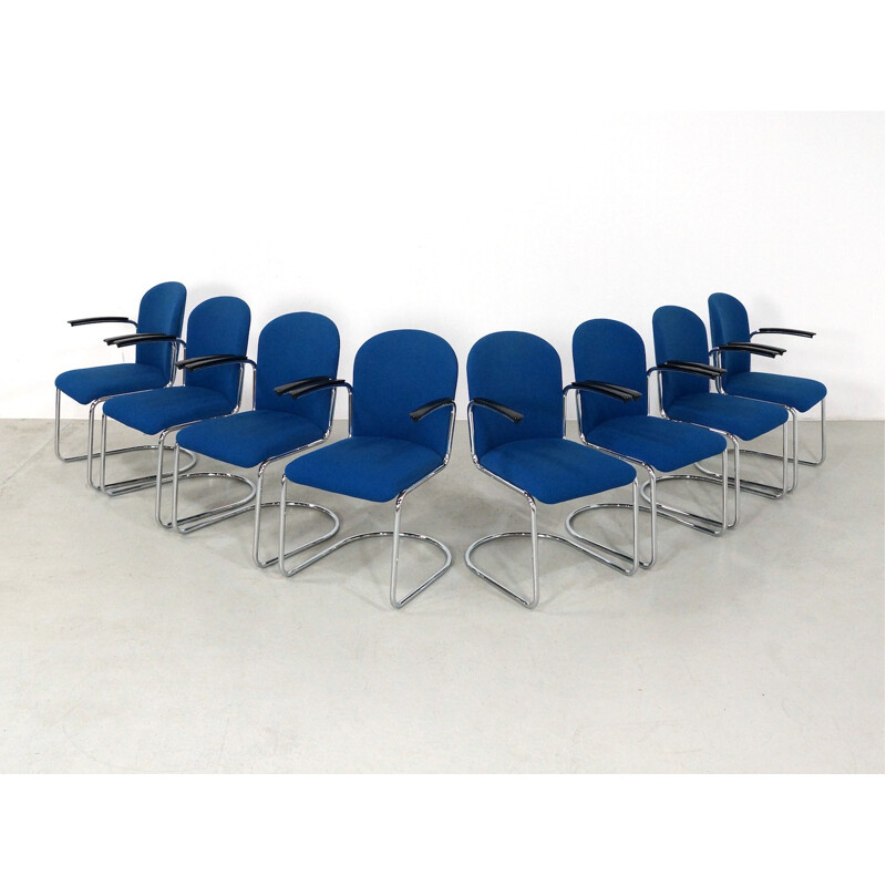 Set of 8 Blue scandinavian vintage chairs model 413 R by W.H. Gispen for Dutch Originals - 2000s