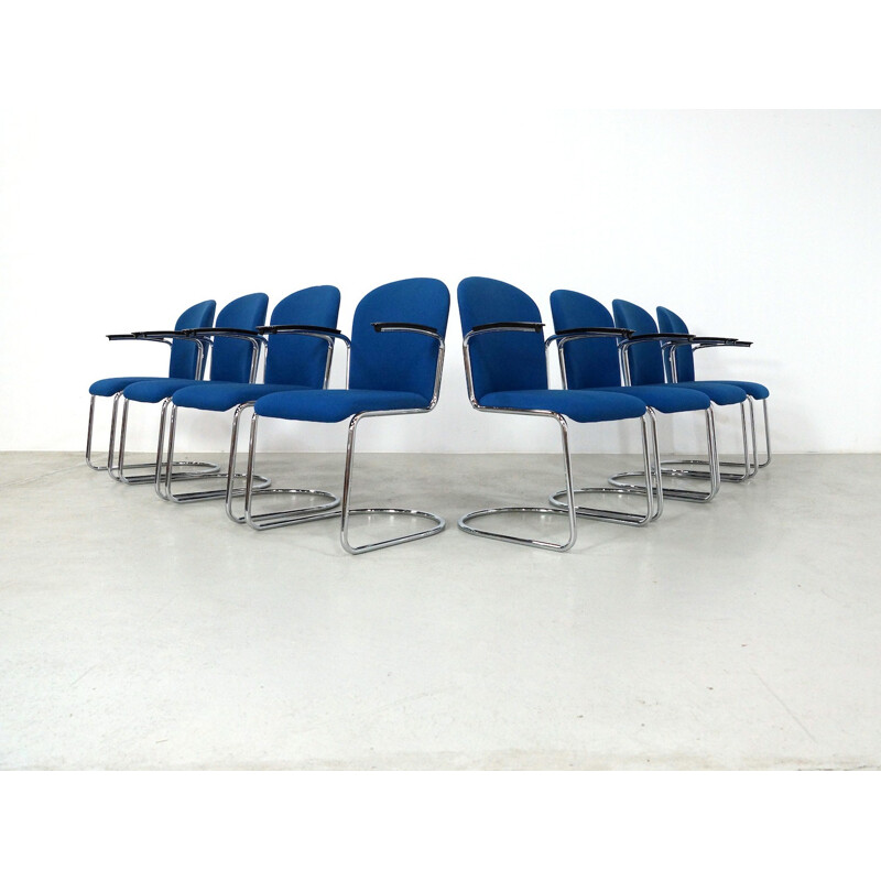 Set of 8 Blue scandinavian vintage chairs model 413 R by W.H. Gispen for Dutch Originals - 2000s