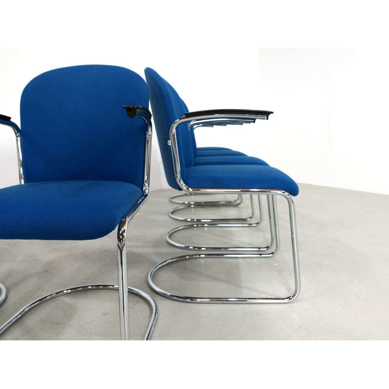 Suite de 8 chaises bleues vintage scandinaves modèle 413 R par W.H. Gispen pour Dutch Originals - 2000