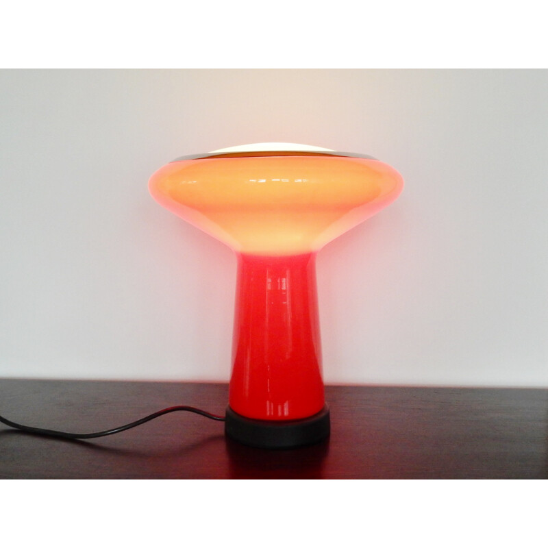 Vintage rood glazen bureaulamp van Hiemstra Evolux, 1960