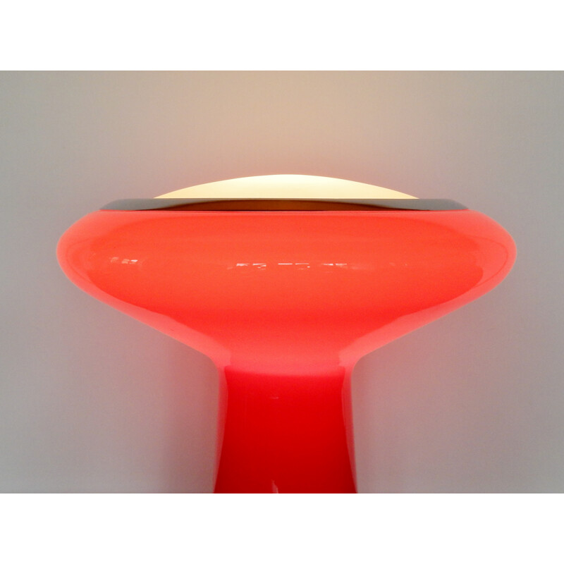 Vintage rood glazen bureaulamp van Hiemstra Evolux, 1960