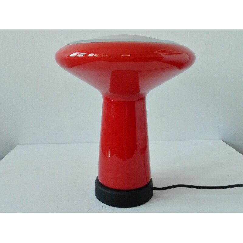 Candeeiro de secretária de vidro vermelho Vintage da Hiemstra Evolux, 1960