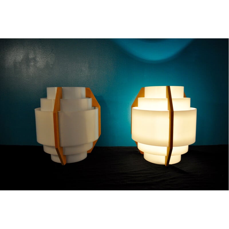 Set of 2 vintage wall lamps "V211" in acrylic, steel and wood by Hans Agne Jakobson - 1960s