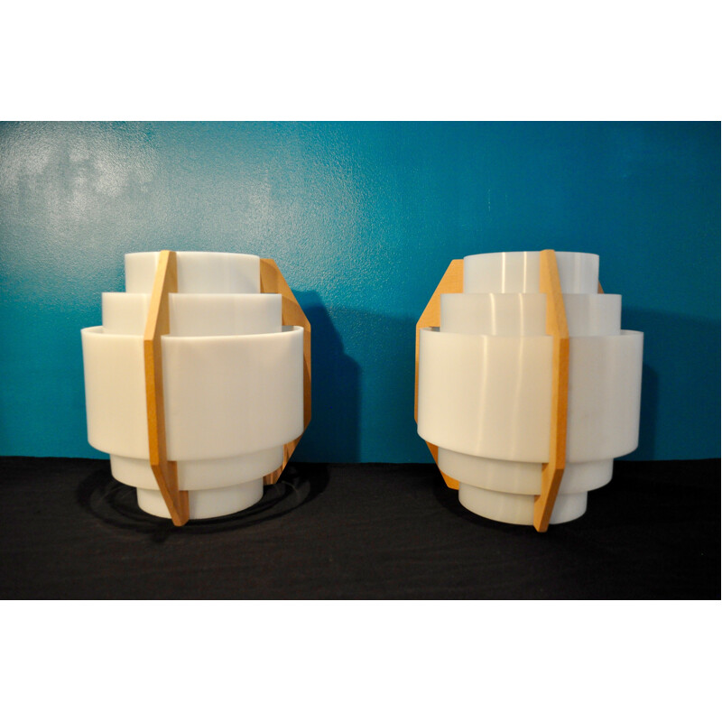 Set of 2 vintage wall lamps "V211" in acrylic, steel and wood by Hans Agne Jakobson - 1960s