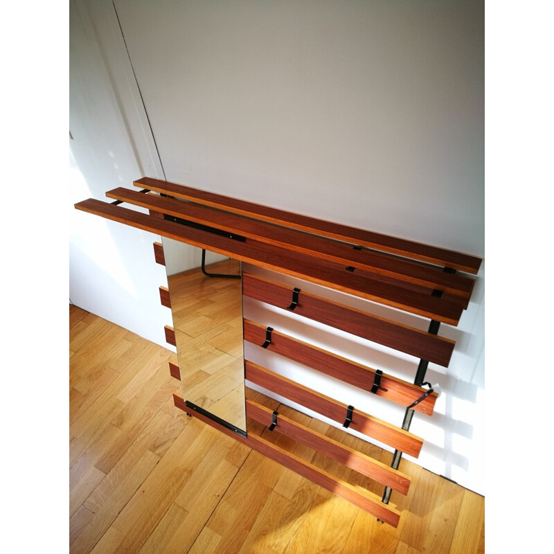 Vintage wall coat rack in teak - 1960s