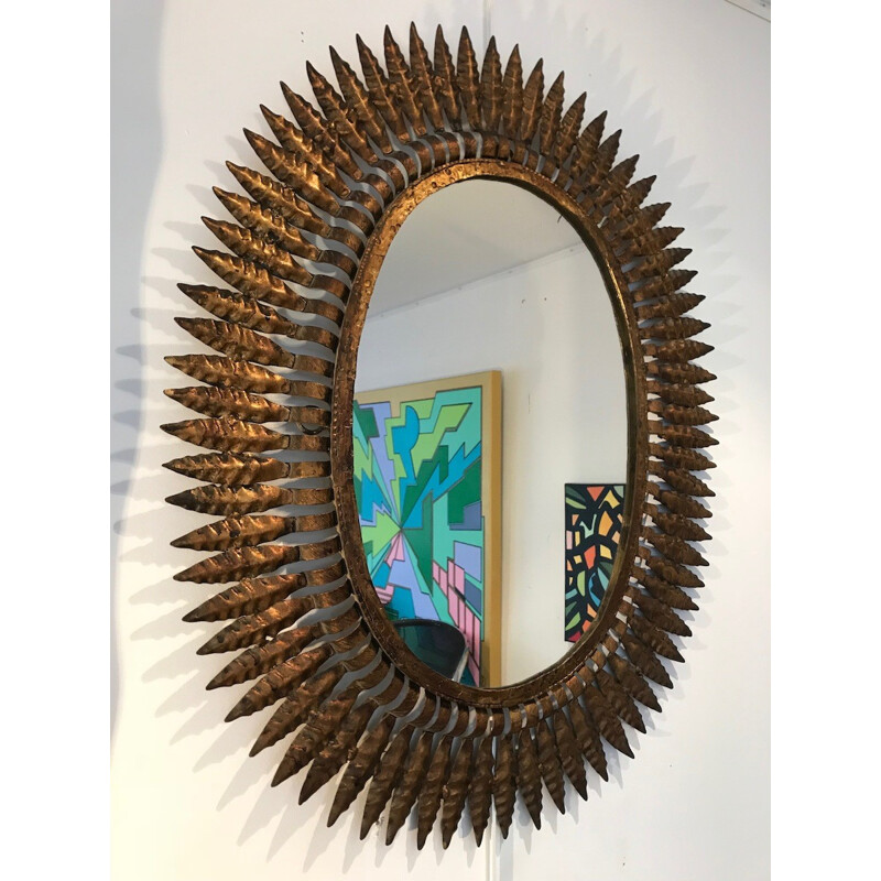 Vintage Sun mirror in gilded metal - 1950