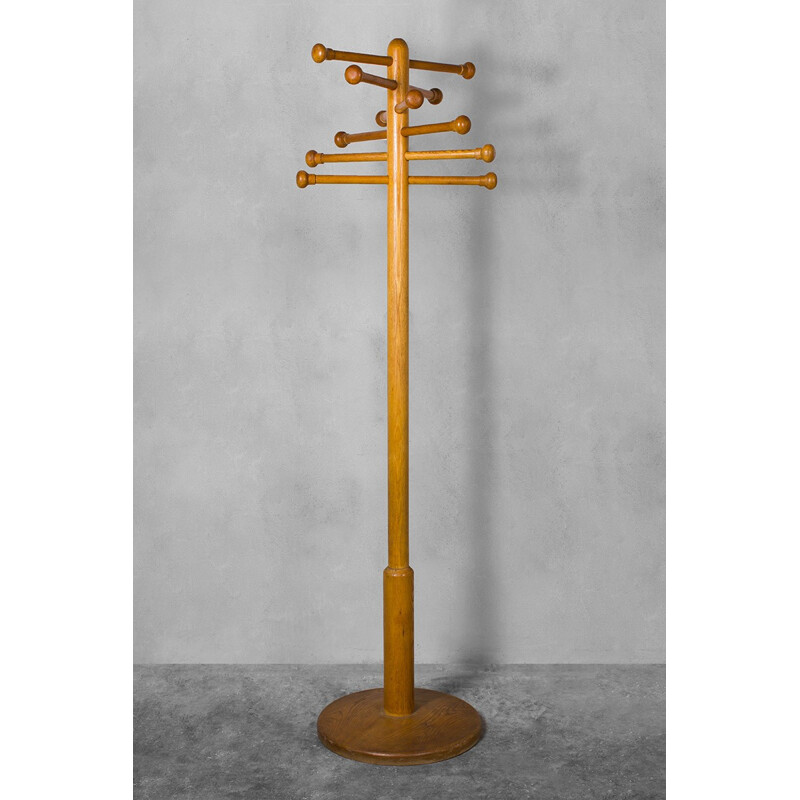 Vintage Large Solid Oak Coat Rack - 1930s 