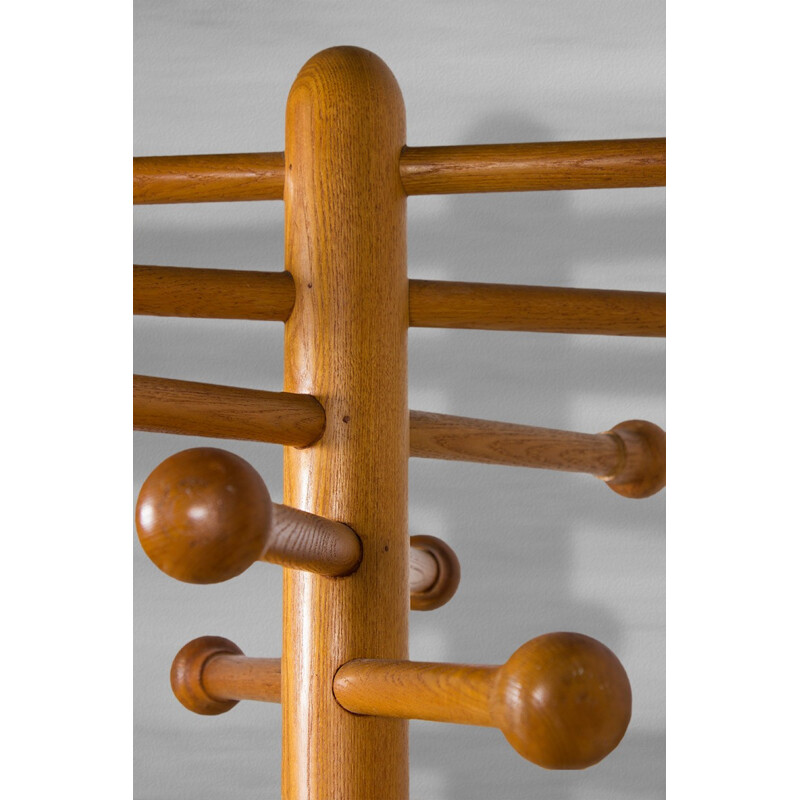 Vintage Large Solid Oak Coat Rack - 1930s 