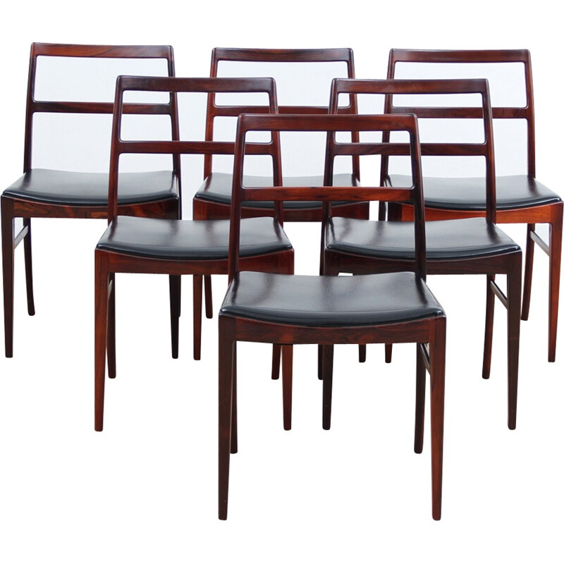 Set of 6 vintage scandinavian chairs in Rio Rosewood model 42 - 1960s