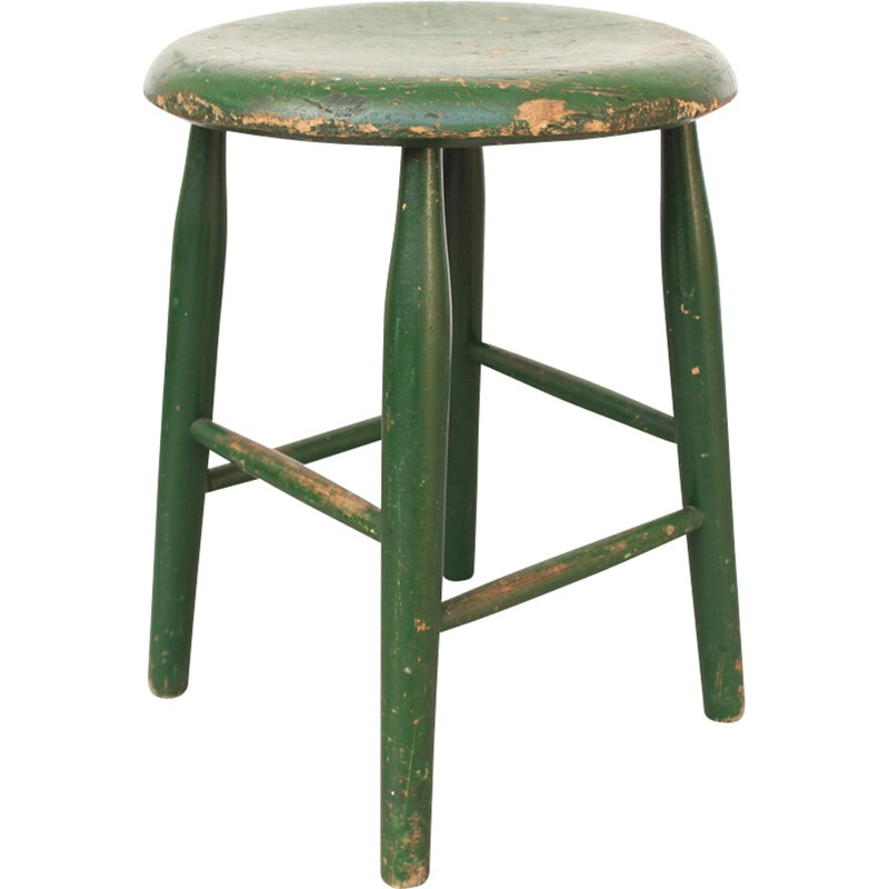 Vintage Scandinavian green stool in wood for Pastoe - 1950s