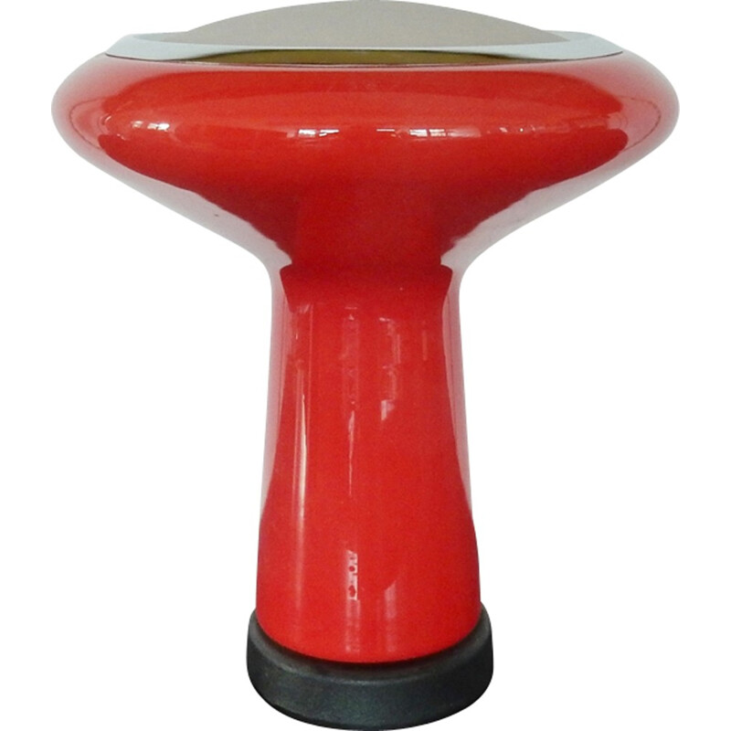 Vintage rood glazen bureaulamp van Hiemstra Evolux, 1960