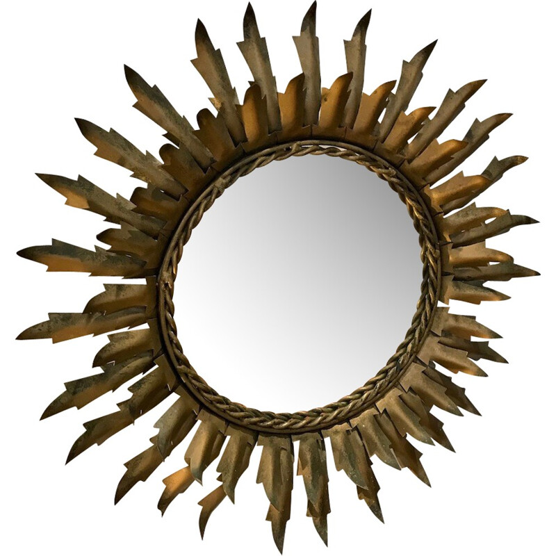 Vintage Sun mirror in gilded metal - 1970s