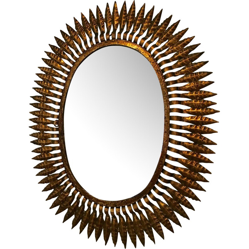 Vintage Sun mirror in gilded metal - 1950