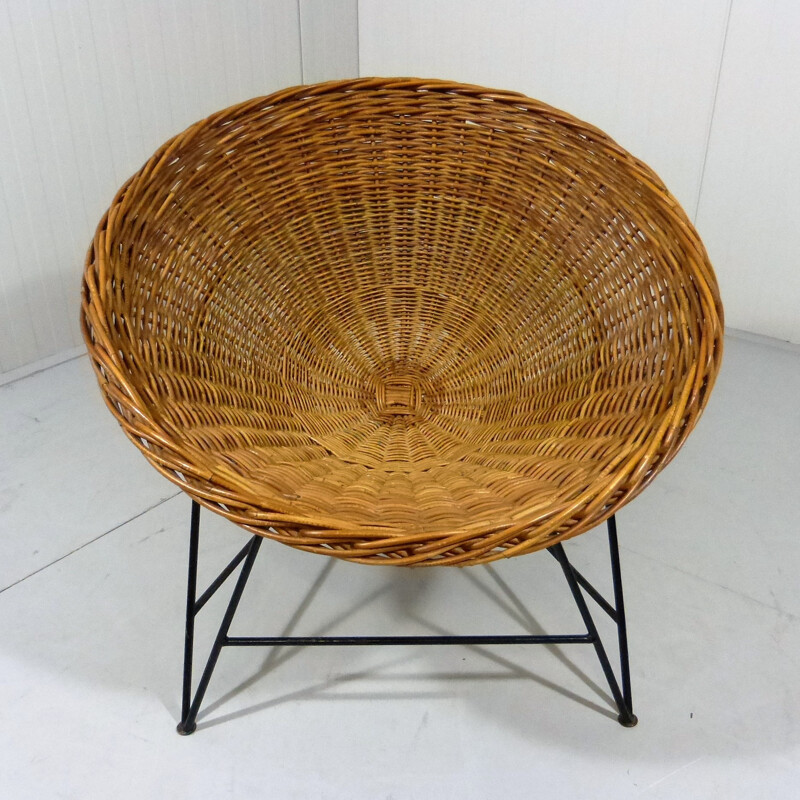 Basket chair in rattan and metal - 1950s