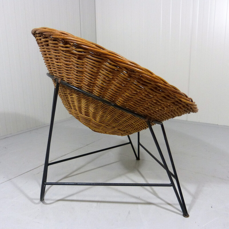 Basket chair in rattan and metal - 1950s