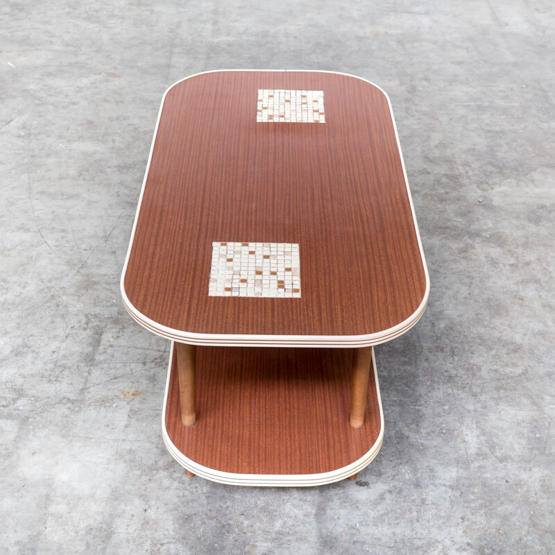 Vintage double worktop side table with tile inlay - 1960s 