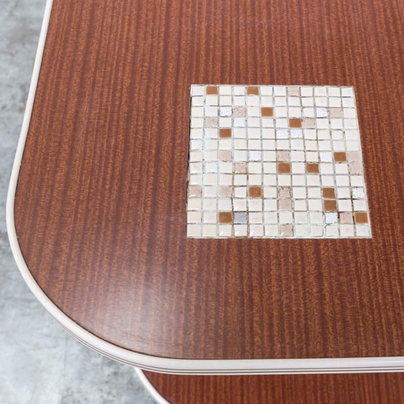 Vintage double worktop side table with tile inlay - 1960s 