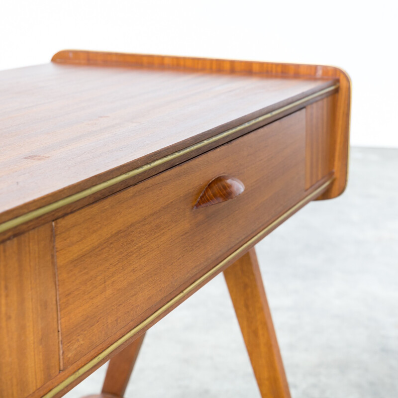 Teak serving trolley cabinet with brass elements - 1960s