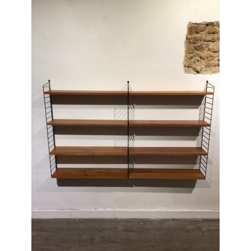 Wall bookcase in teak and metal, Nisse STRINNING - 1960s