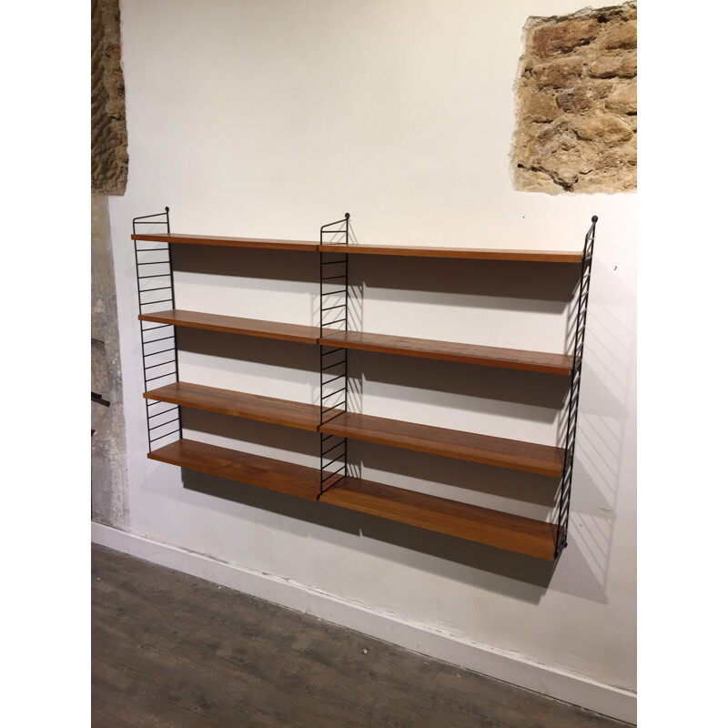 Wall bookcase in teak and metal, Nisse STRINNING - 1960s