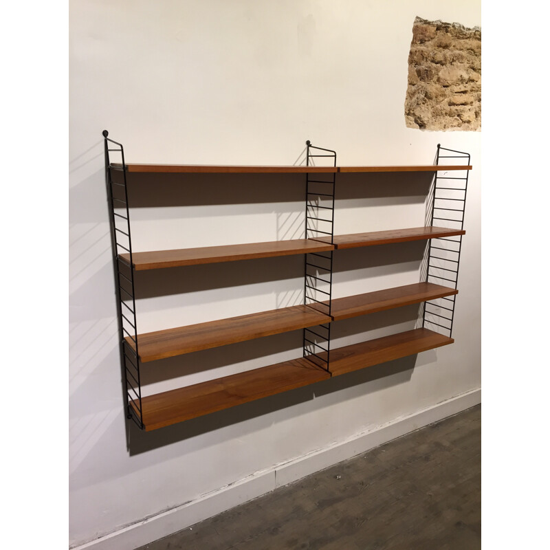 Wall bookcase in teak and metal, Nisse STRINNING - 1960s