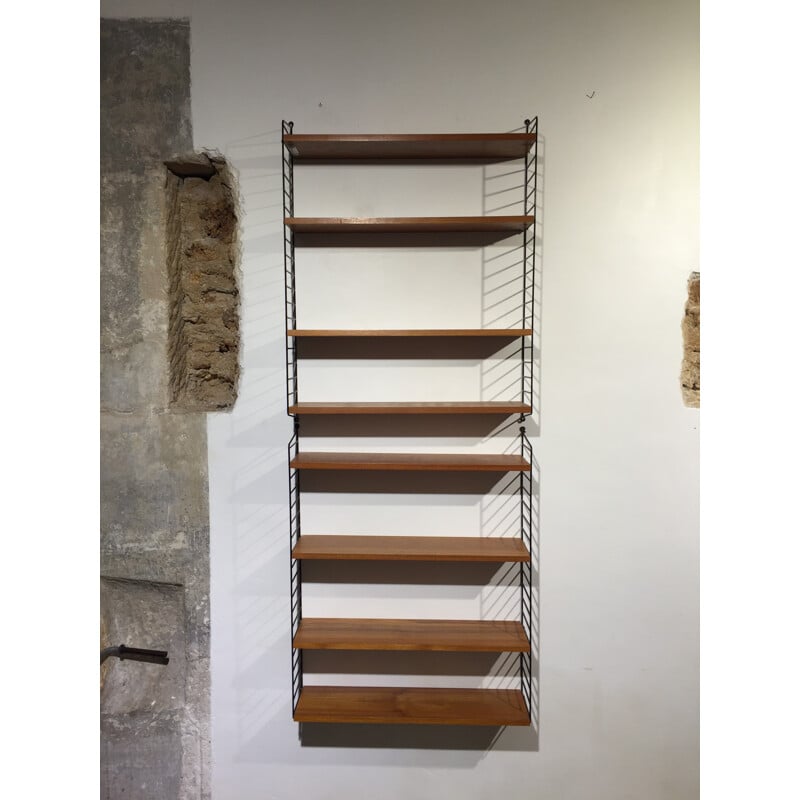 Wall bookcase in teak and metal, Nisse STRINNING - 1960s