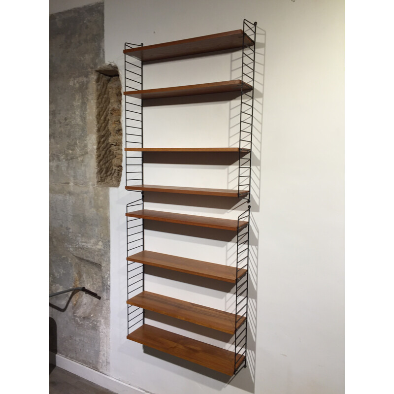 Wall bookcase in teak and metal, Nisse STRINNING - 1960s