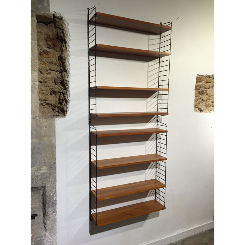 Wall bookcase in teak and metal, Nisse STRINNING - 1960s