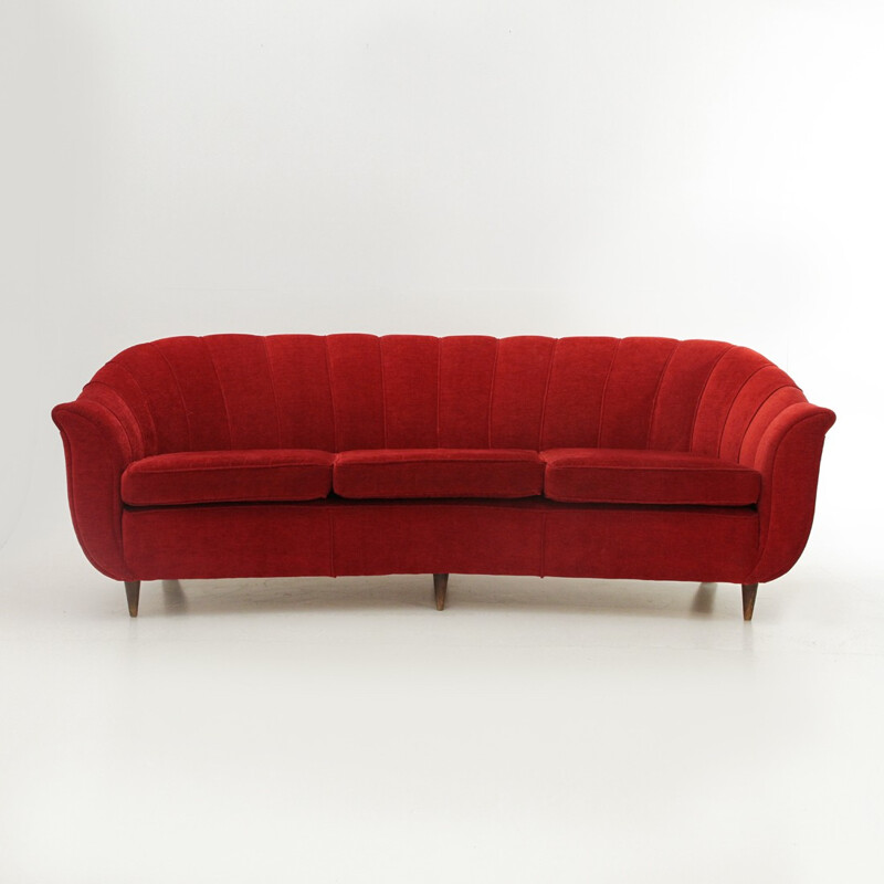 Vintage Italian 3-seat red Velvet Sofa - 1950s