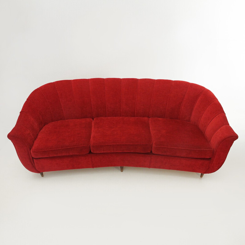 Vintage Italian 3-seat red Velvet Sofa - 1950s