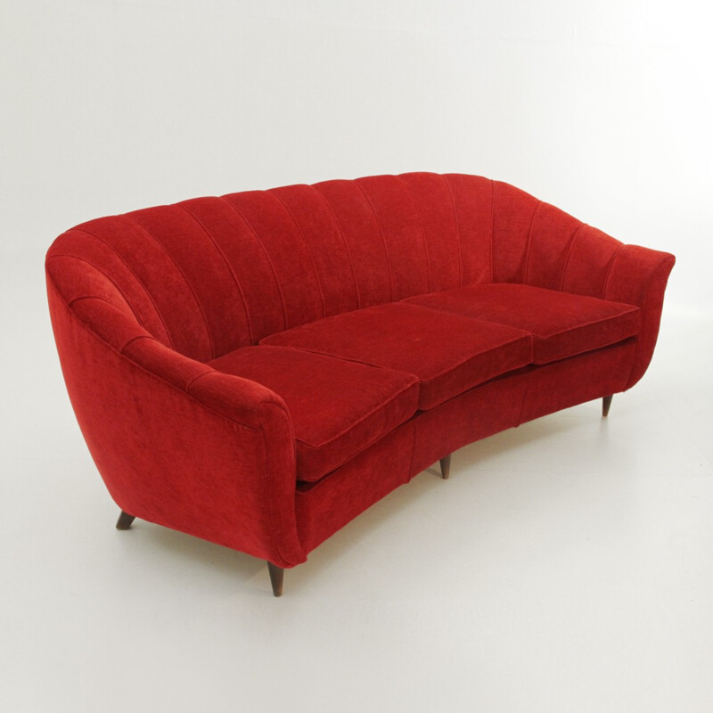 Vintage Italian 3-seat red Velvet Sofa - 1950s