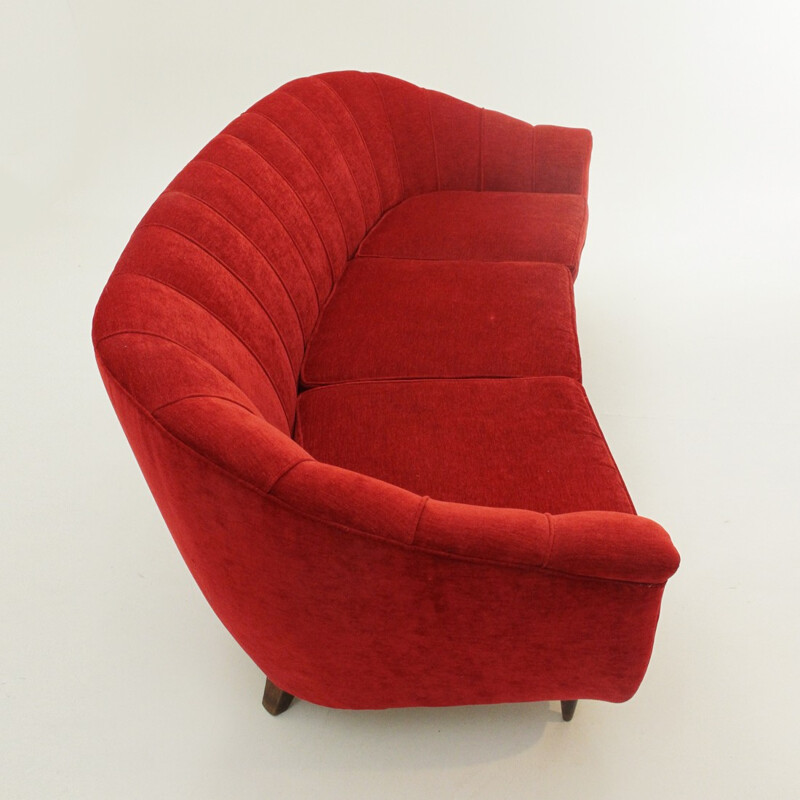 Vintage Italian 3-seat red Velvet Sofa - 1950s