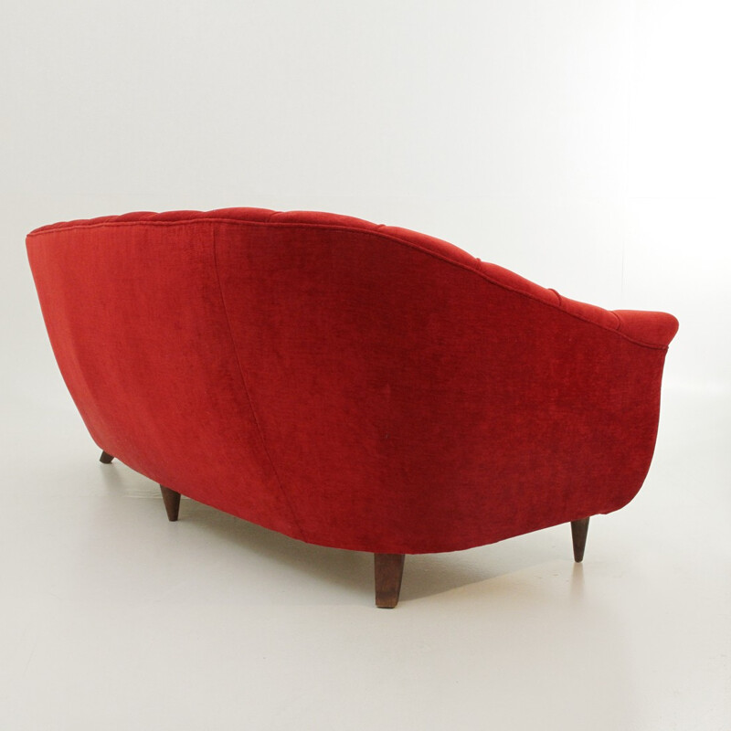 Vintage Italian 3-seat red Velvet Sofa - 1950s