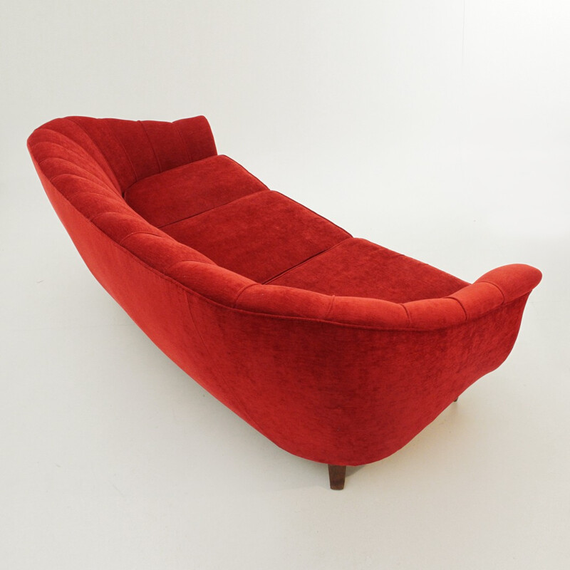 Vintage Italian 3-seat red Velvet Sofa - 1950s