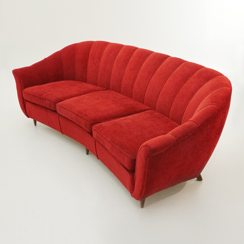 Vintage Italian 3-seat red Velvet Sofa - 1950s