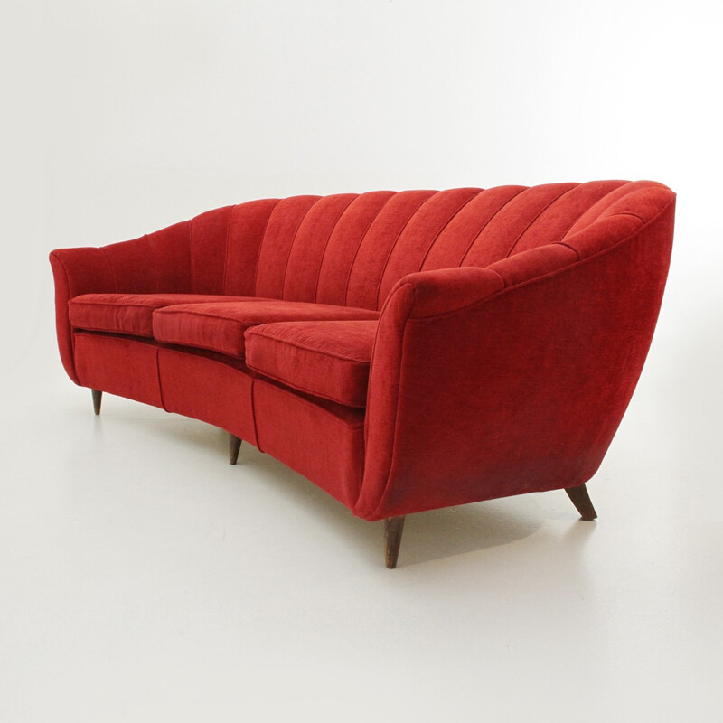 Vintage Italian 3-seat red Velvet Sofa - 1950s