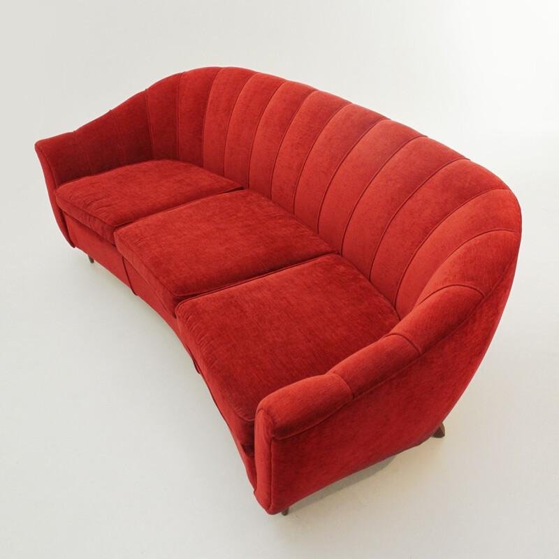 Vintage Italian 3-seat red Velvet Sofa - 1950s