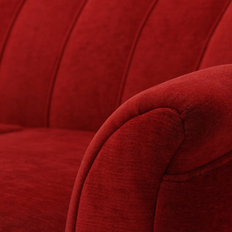 Vintage Italian 3-seat red Velvet Sofa - 1950s