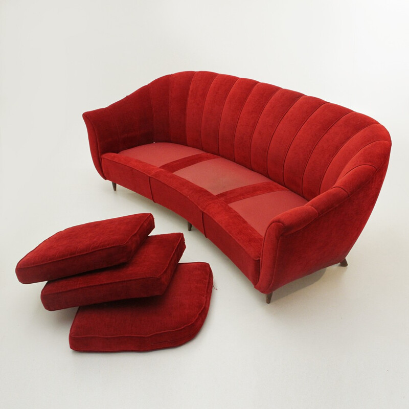 Vintage Italian 3-seat red Velvet Sofa - 1950s