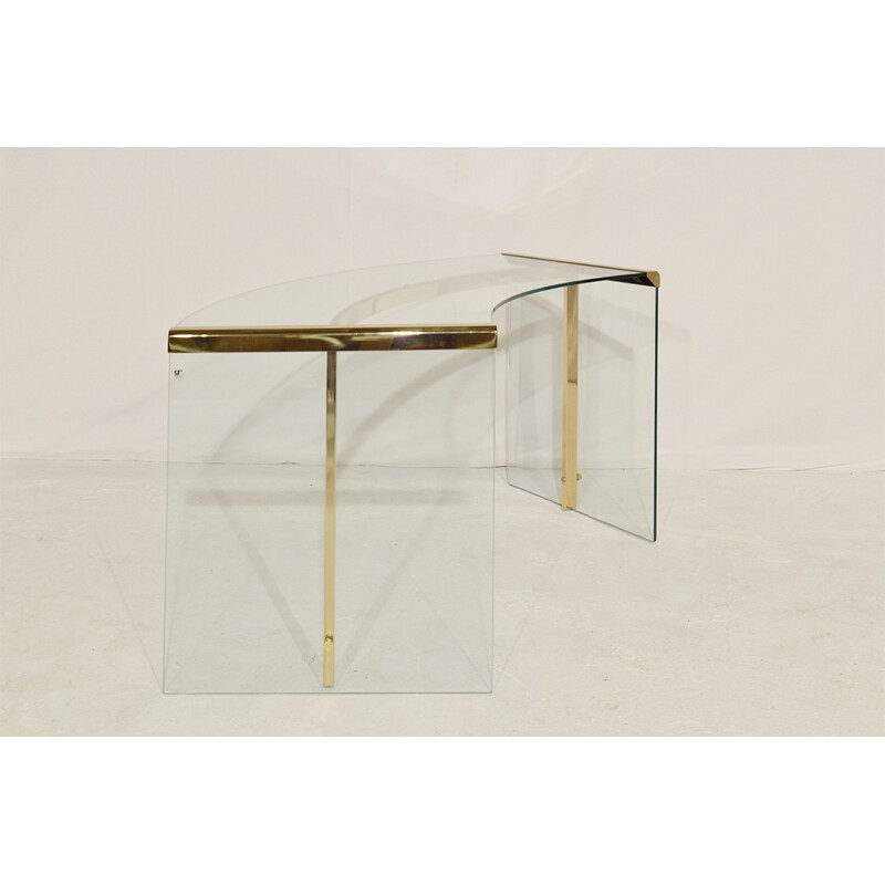 Vintage Glass and Brass President junior desk for Gallotti & Radice - 1970s